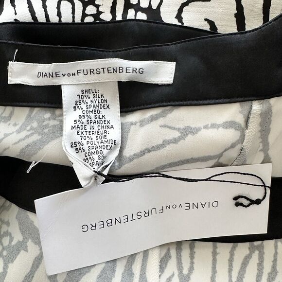 NWT Diane Von Furstenberg 2 Dress Sheath Black & White Silk Pencil Fish Print - Picture 3 of 12